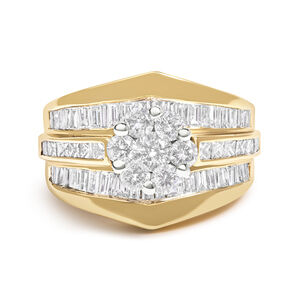 14K Yellow Gold 2-1/3 Cttw Diamond Cluster Channel Set Chevron Shaped Band